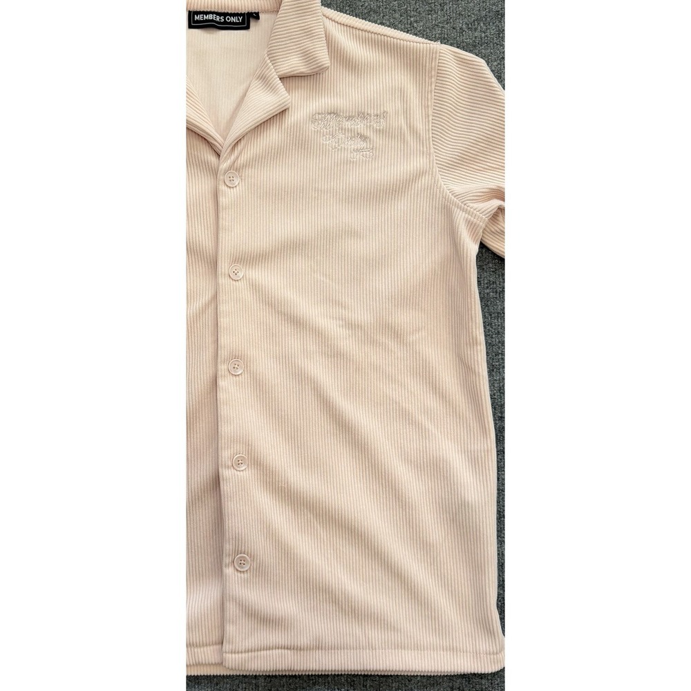 Members Only Y2K Pink Ribbed Camp Shirt Mens Large Embroidered Bowling - Picture 3 of 14